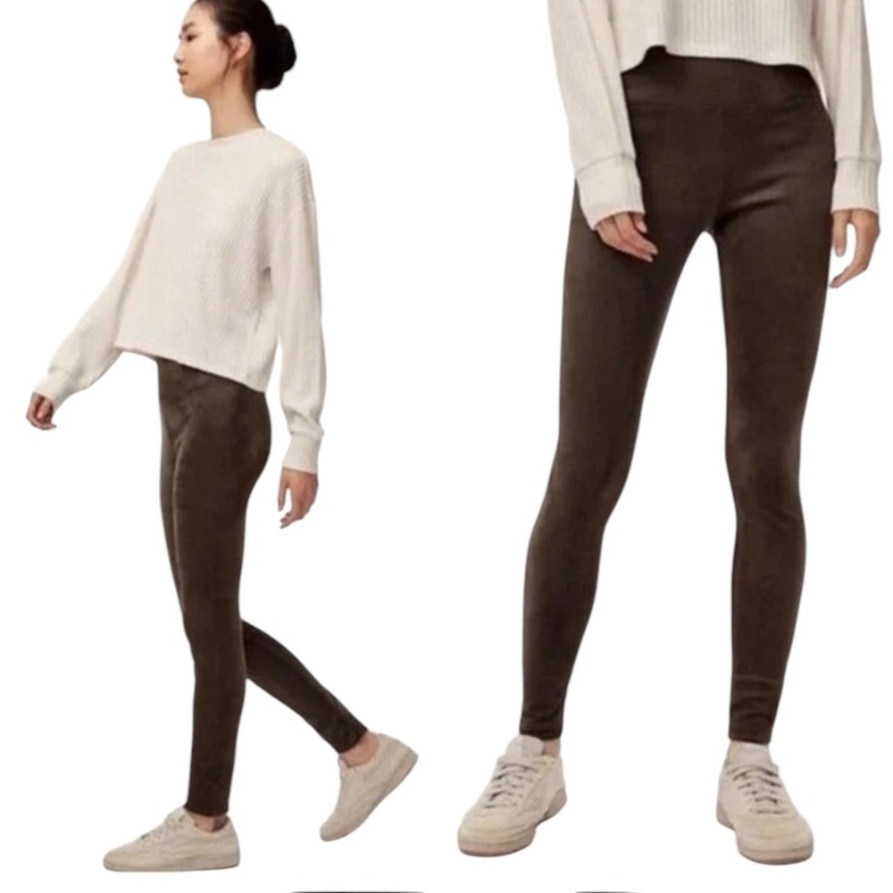 Wilfred XS Daria suede leggings in taupe brown - Picture 4 of 5